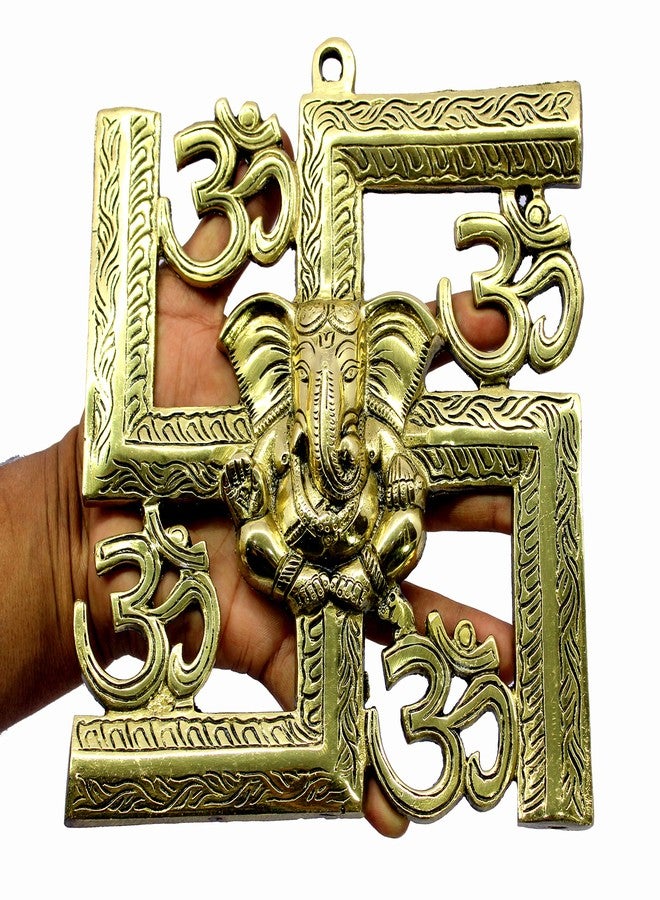 إسبلانيد eSplanade Brass OM Aum Swastik Sathiya وGanesha Ganesh للتعليق على الحائط Yantra - 8.5 بوصة (حجم كبير) - Image 4